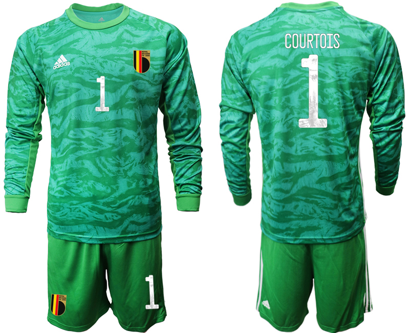 Men 2021 European Cup Belgium green Long sleeve goalkeeper #1 Soccer Jersey2